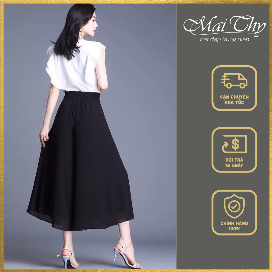 Quần Váy Ống Rộng V300, Mẫu Quần Giả Váy Chiffon Lưng Thun, Đính Nút Trước Có Túi Sang Trọng | Thời Trang Mai Thy