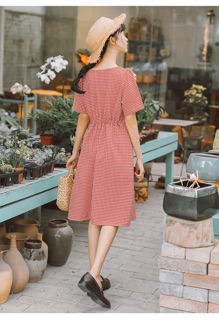 VÁY ĐẦM KẺ CARO CÚC NGỰC CHUN EO