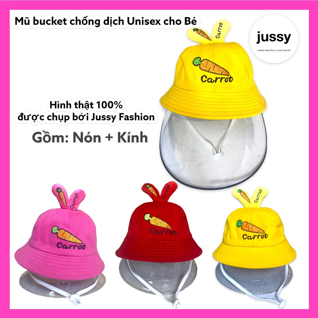 Mũ Chống Giọt Bắn Cho Bé Hình Tai Thỏ Jussy Fashion Kiểu Dáng Mũ Bucket Kèm Kính Chắn Gió, Che Bụi Cho Bé Từ 1-5 Tuổi