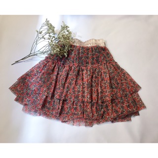 Chân váy lưới hoa nhí xoè tầng vintage