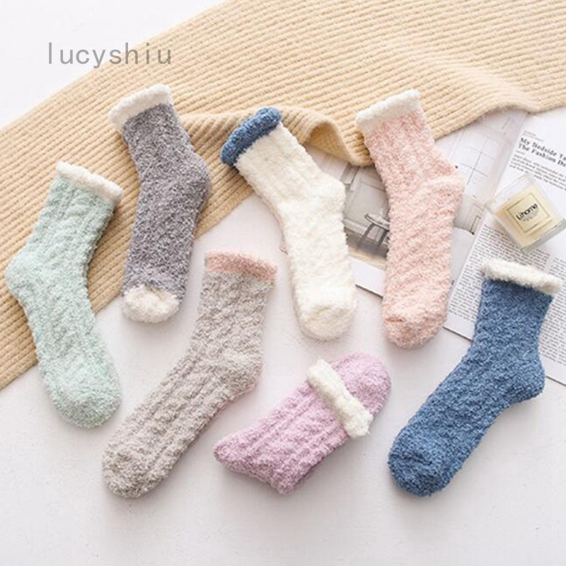 Vớ ngủ giữ ấm bằng vải nhung mềm mại dành cho nữ Lucyshiu