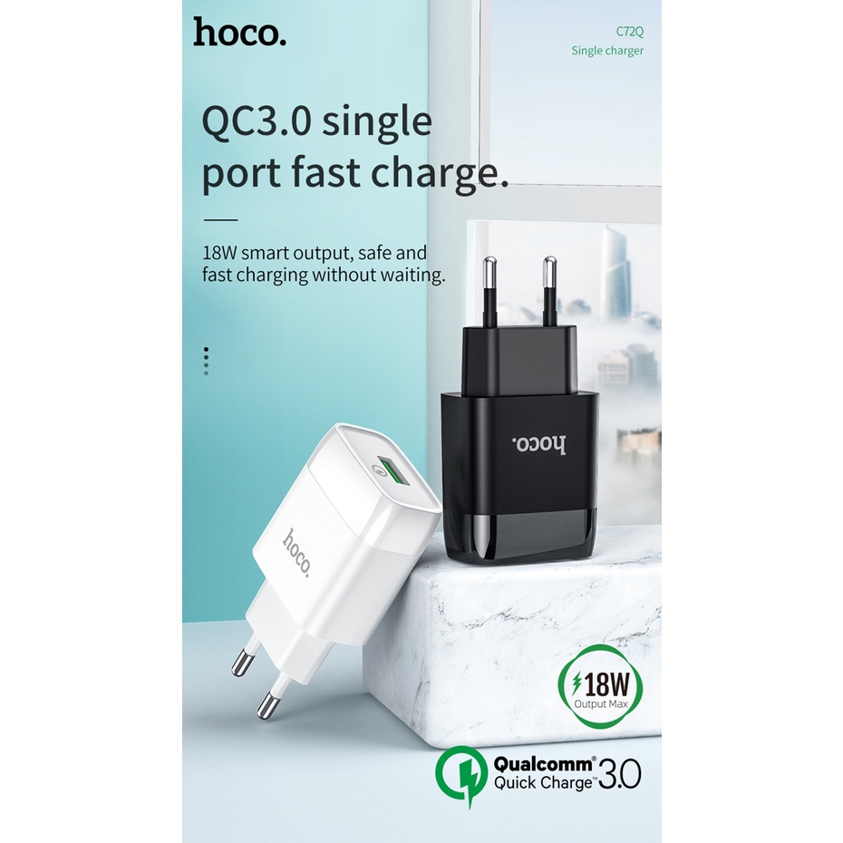 Củ sạc nhanh HOCO C72Q 18W Qc3.0 thích hợp cho Iphone 12 11 Pro Max Xr Samsung S20 S21 A51