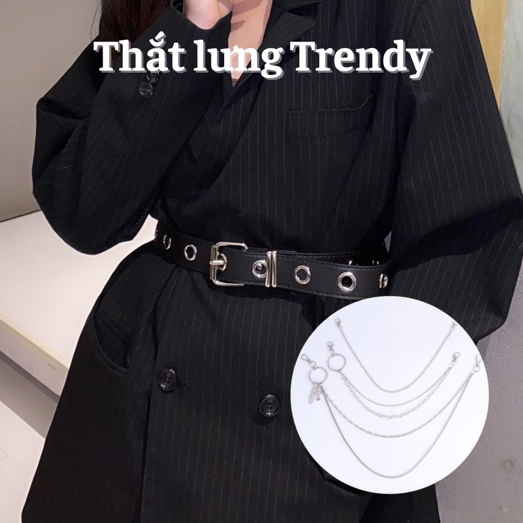 Thắt lưng kèm dây chain xích nam nữ Unisex - dây lưng nịt nhiều lỗ khoen tròn kèm xích treo túi quần Lulu shop