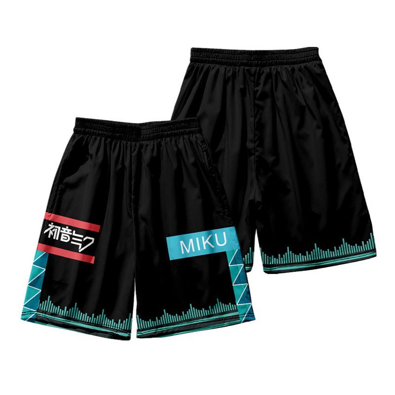 Quần Short Thể Thao Lưng Cao Ống Rộng In Họa Tiết Hatsune Miku Phong Cách Thể Thao Thời Trang Đi Biển Cho Nam