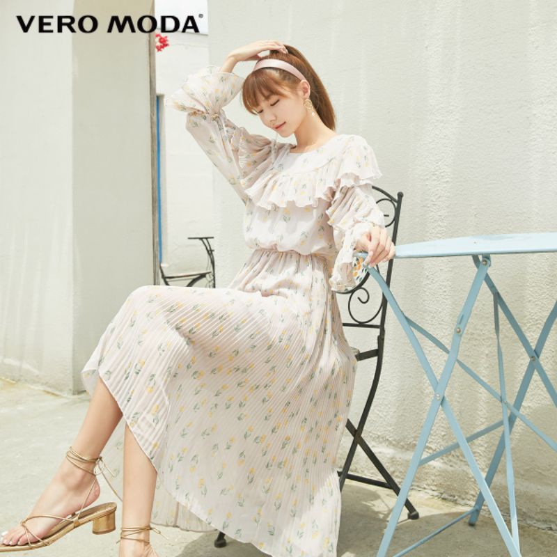 Vero Moda Đầm Xếp Ly Cổ Tròn In Hoa