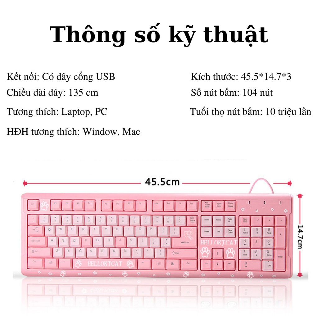 Bàn Phím Hello Kitty Màu Hồng, Hello KTCAT - MIN STORE