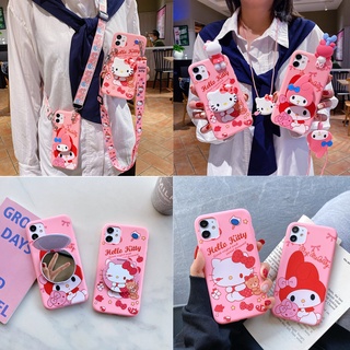 Ốp Điện Thoại Đồ Chơi Hello Kitty Samsung A6 A7 A5 A9 J8 A8 Plus 2018 Vỏ Whit Dây Gương Trường Hợp Giá Đỡ Điện Thoại Vỏ Mềm