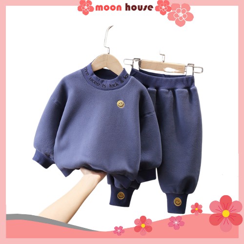 Bộ nỉ cho bé trai và bé gái, bộ nỉ bông cho bé, bộ quần áo nỉ in hình mặt cười cho bé từ 6-27kg