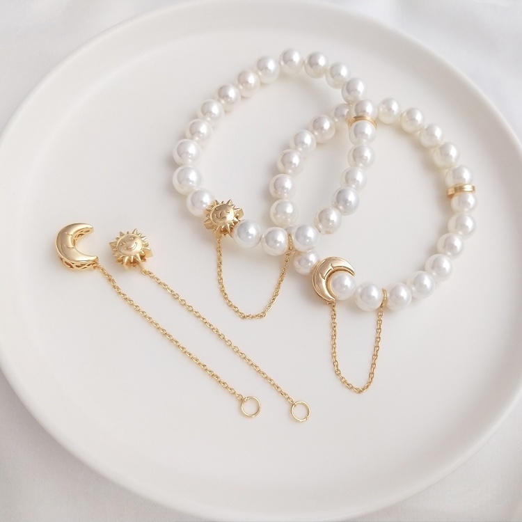 Chuỗi Hạt Đeo Tay 14K Hình Mặt Trăng/Mặt Trời Màu Vàng Đồng diy Thời Trang