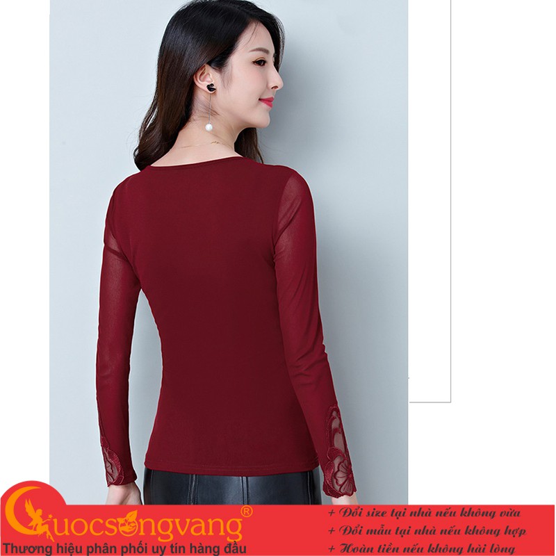Áo kiểu phối ren áo thun nữ lưới dài tay GLA252 Cuocsongvang