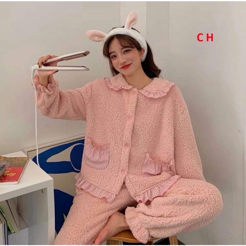 Bộ ngủ lông cừu phối caro | BigBuy360 - bigbuy360.vn