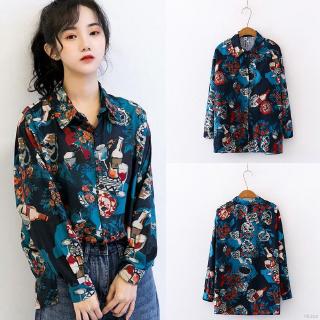 Áo sơ mi tay dài họa tiết thổ cẩm vintage cho nữ