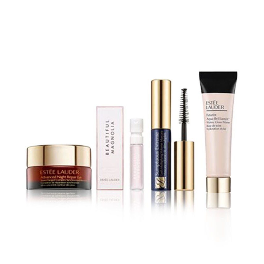 Set Estee Lauder 4 món mini (Gồm kem mắt 3ml, mascara 2.8ml, kem lót 5ml, vial nước hoa 1.5ml)