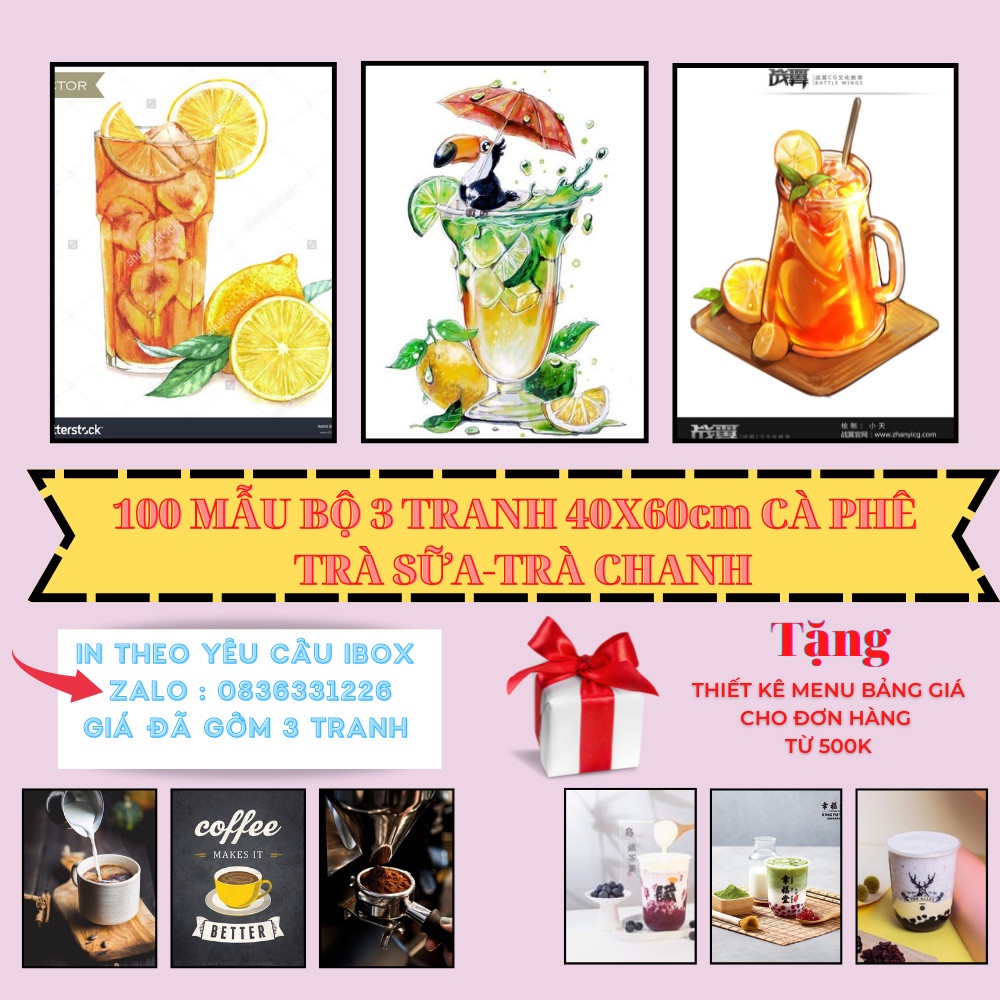 Tranh ảnh trang trí quán trà chanh ,trà sữa ,cafe sinh tố siêu chất - bền - đẹp - khung nổi (tặng kèm đinh) Sunsire k22