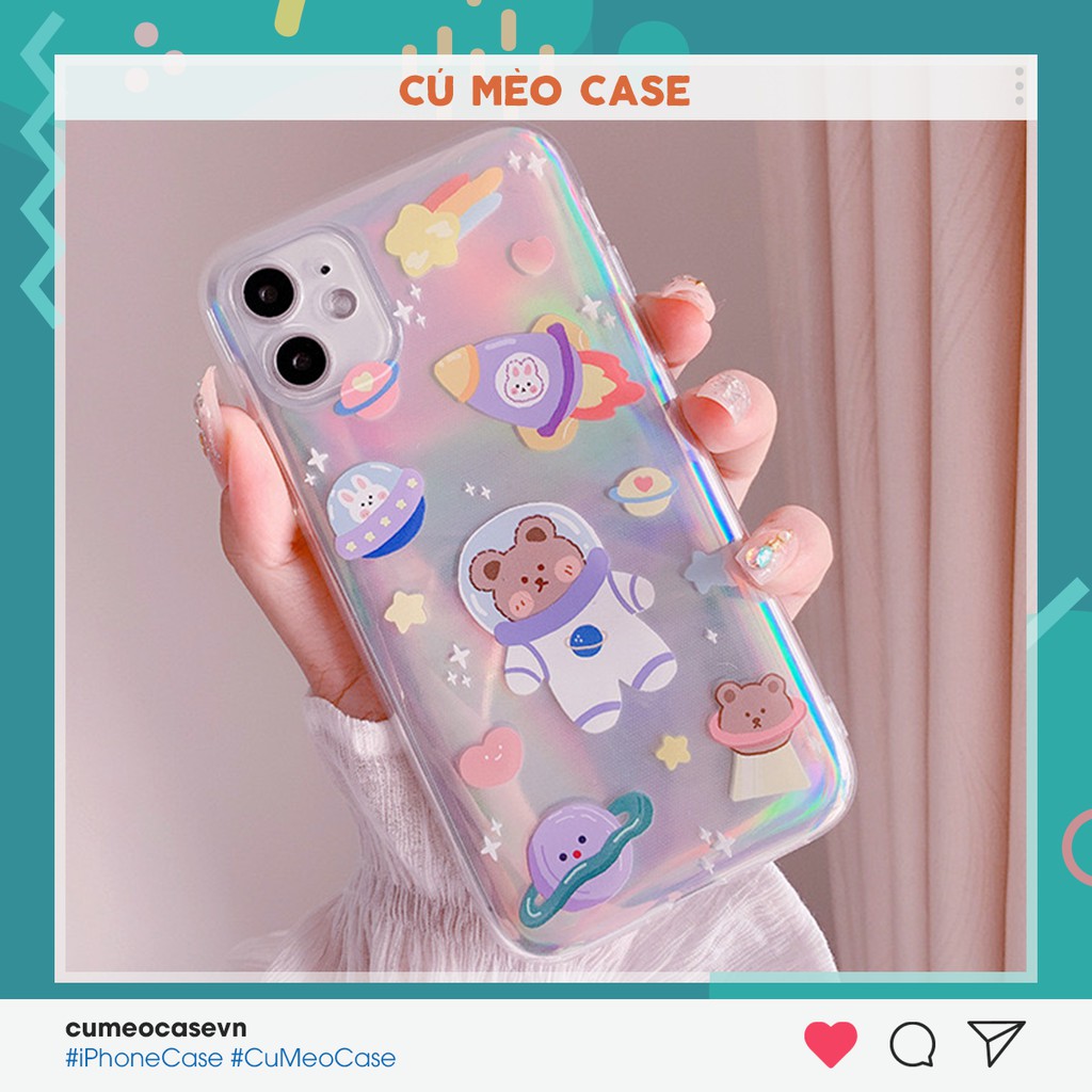Ốp Hologram gấu vũ trụ dành cho iPhone 7 8 7 Plus 8 Plus X Xs Xr XsMax iPhone 11 11 Pro 11 Promax
