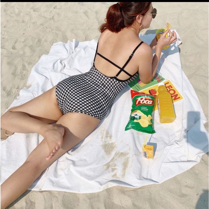 Bikini đi biển cao cấp 1 mảnh caro đen VATIXA BKN88