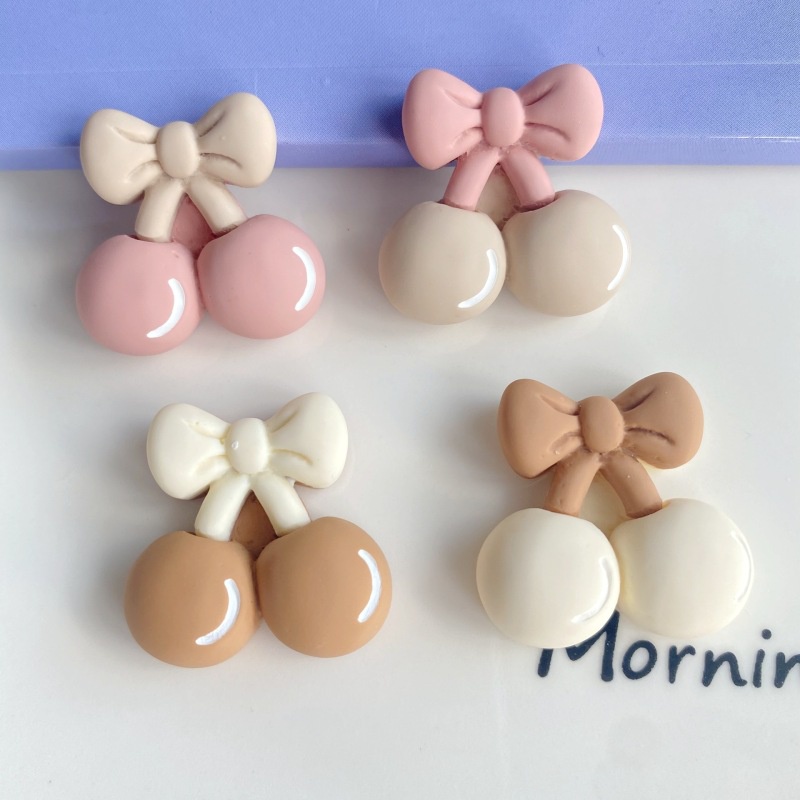 Set 10 Nút Thắt Hình Ly Cà Phê / Trà Sữa / Cherry / Nơ Diy Bằng Nhựa Resin Để Trang Trí Ốp Điện Thoại