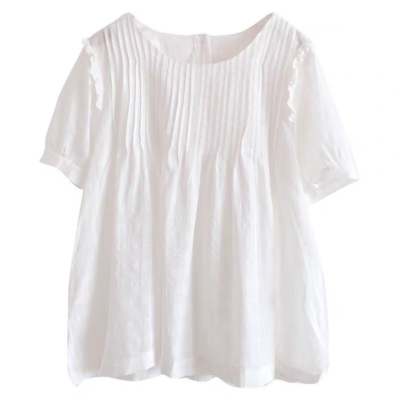 Áo babydoll trắng cộc tay khuy sau - Áo trắng nữ cánh tiên siêu hot