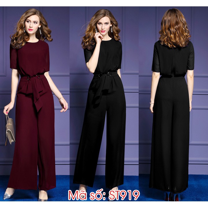 Jumpsuit Đồ bay liền dài ống loe kèm dây thắt lưng