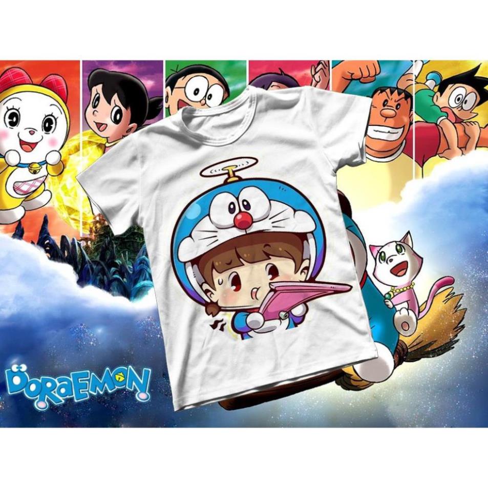 Áo thun Cotton Unisex - Anime - Doraemon - Cosplay girl Doraemon và cánh cửa thần kỳ rẻ vô địch
