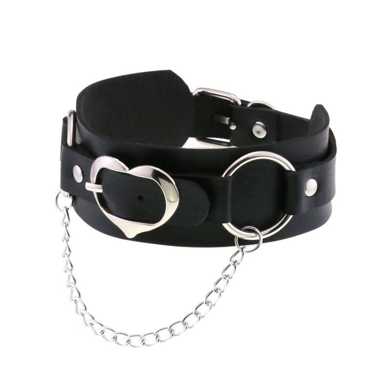 Vòng Cổ Choker Da Pu Phối Khóa Trái Tim Phong Cách Gothic Punk Unisex