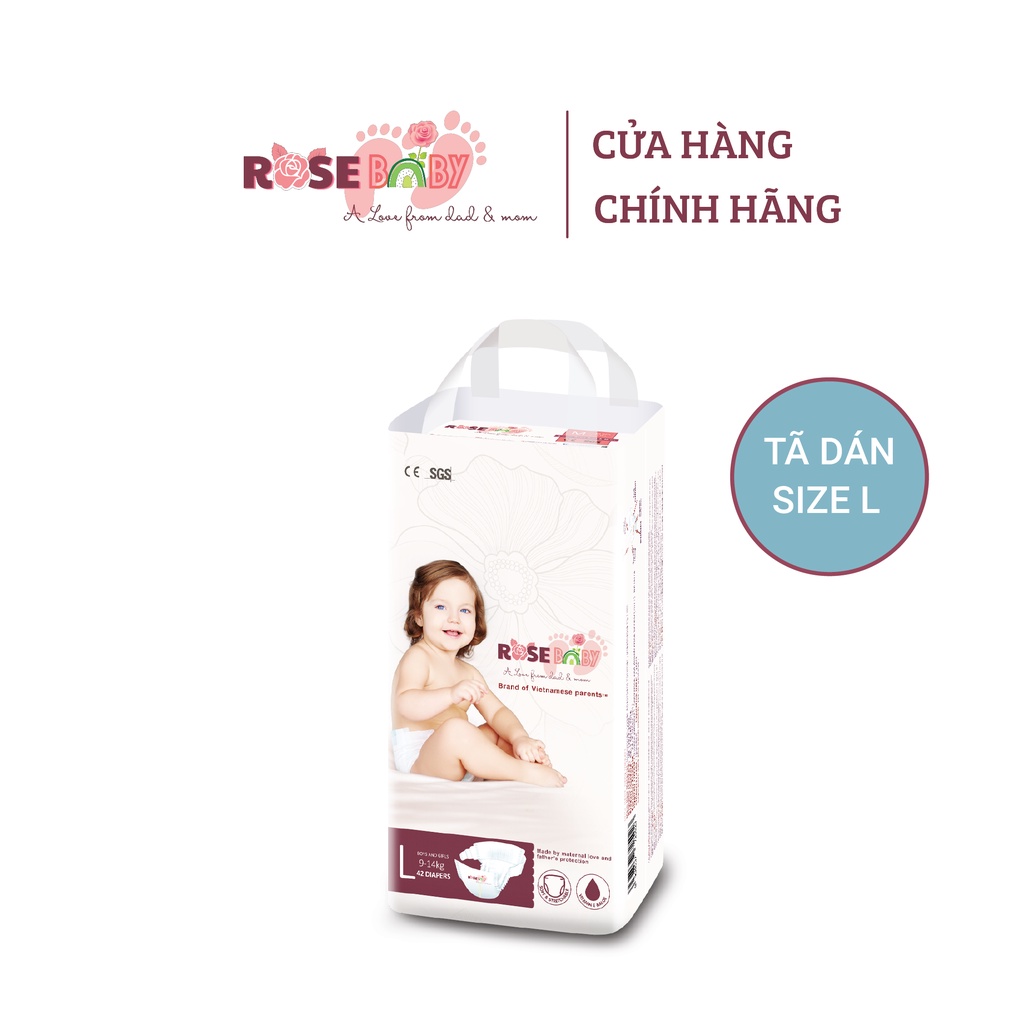 Bịch tã dán Rose Baby Việt Nam chống hăm đủ size NB, S, M, L an toàn cho bé