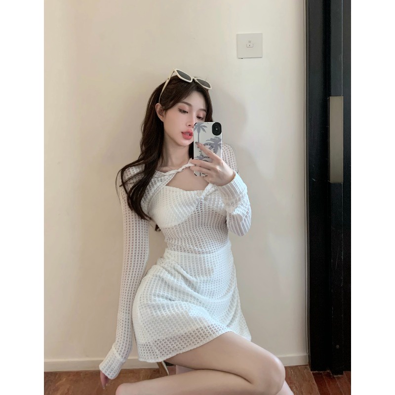 Đầm Hai Dây Dáng Chữ a Dài Qua Gối Vải Lanh Cotton Tay Ngắn Cột Dây Eo Màu Trơn Thời Trang Cho Bạn Gái Mỏng hơn nhìn Hông