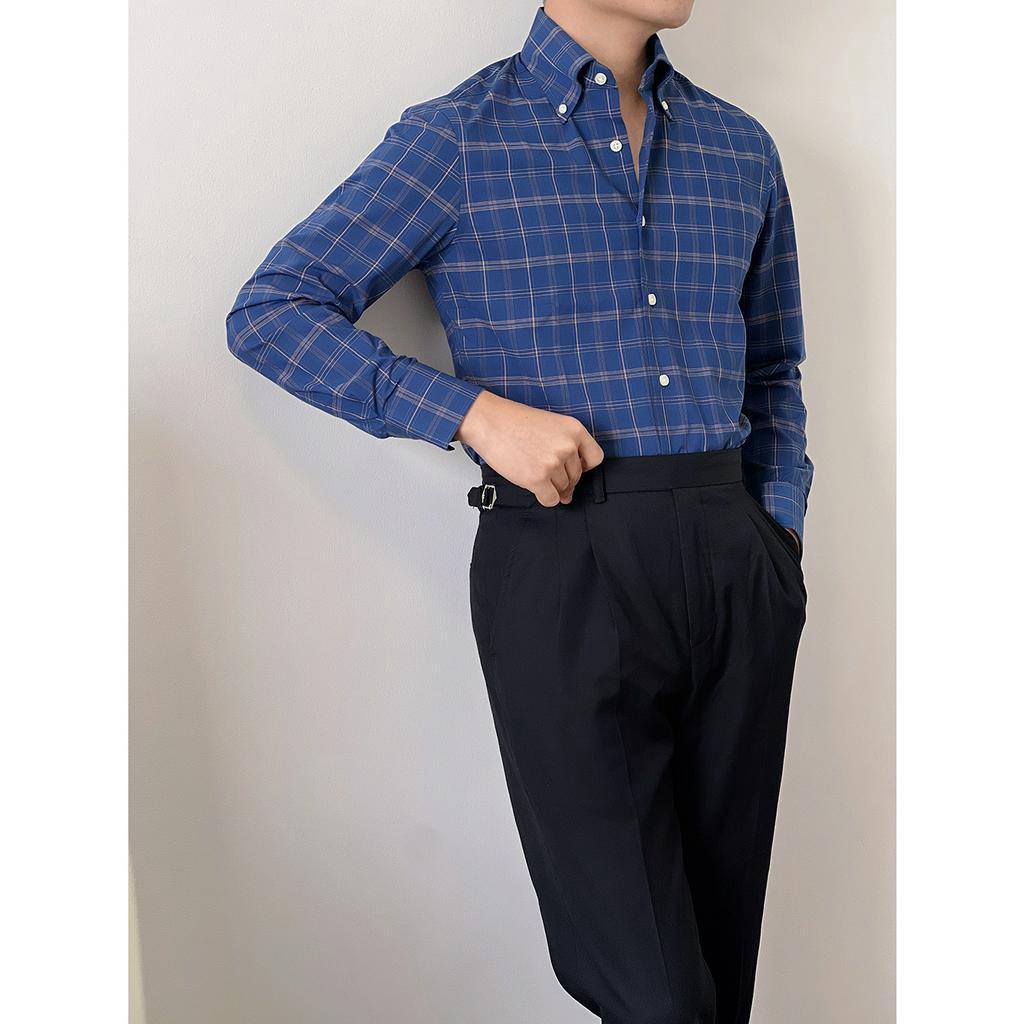 ÁO SƠ MI COTTON ĐEN KẺ CARO TRẮNG CỔ BUTTON DOWN KILEE - PREMIUM SHIRT