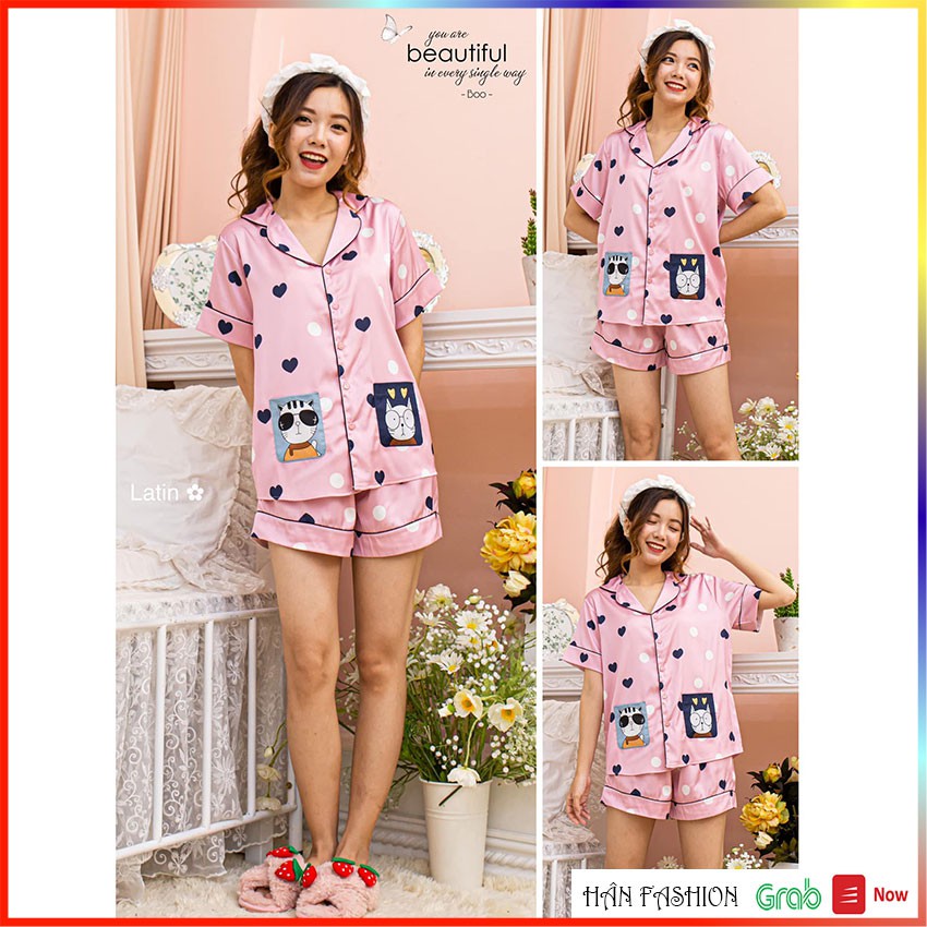 Đồ Ngủ Nữ – Bộ Ngủ Pijama Nữ Latin Cao Cấp Mèo 2 Túi và Hoạt Tiết Dễ Thương | Hân Fashion | Ship Nhanh 2h | BigBuy360 - bigbuy360.vn