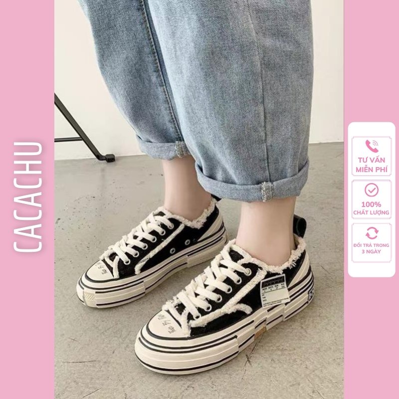 Giày thể thao nữ xvessel rách hot trend 2021 màu đen đẹp CACACHU G018, giày sneaker nữ tăng chiều cao hàng QC