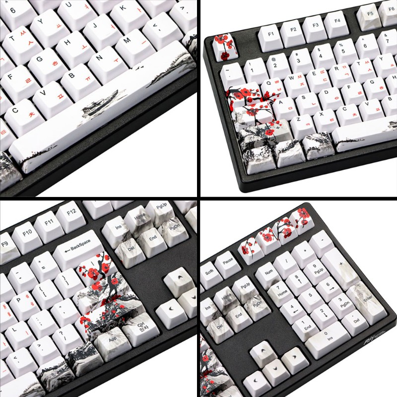 Nút bàn phím máy tính 110 phím PBT OEM in hình hoa mận phong cách Hàn Quốc/ Nhật Bản