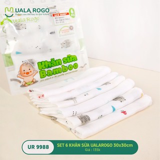 [Hàng Chính Hãng] Set 6 Khăn sữa Uala & Rogo sợi tre 30x30cm UalaRogo