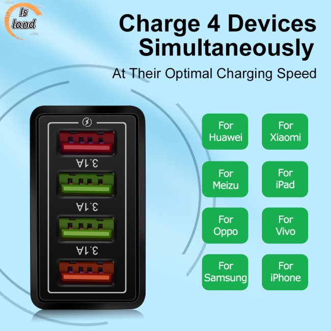 Củ Sạc 12w 4 Cổng Usb 3a Phích Cắm Us / Eu / Uk Tiện Dụng