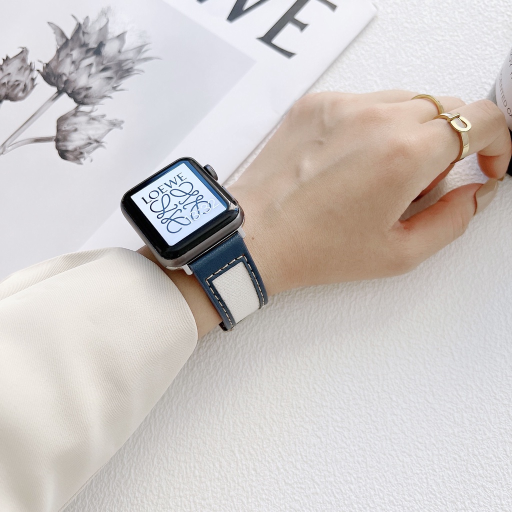 Dây đeo bằng da canvas 38mm 40mm 42mm 44mm 41mm 45mm thời trang cho Apple iWatch series 7 6 5 SE 4 3 2