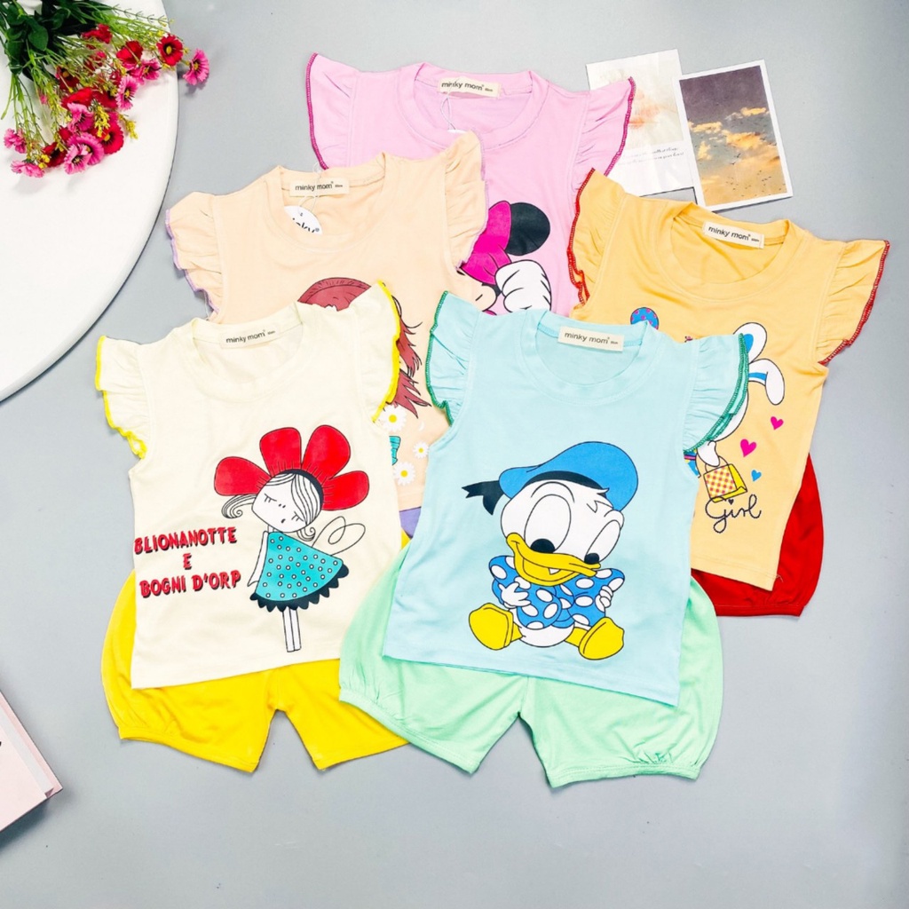 Bộ cộc tay cánh tiên in hoạt hình cho bé gái. Cả bộ áo quần, hàng minkymom. Bé 9-32kg . MMBG-CT14 Shop-Mẹ-Rùa