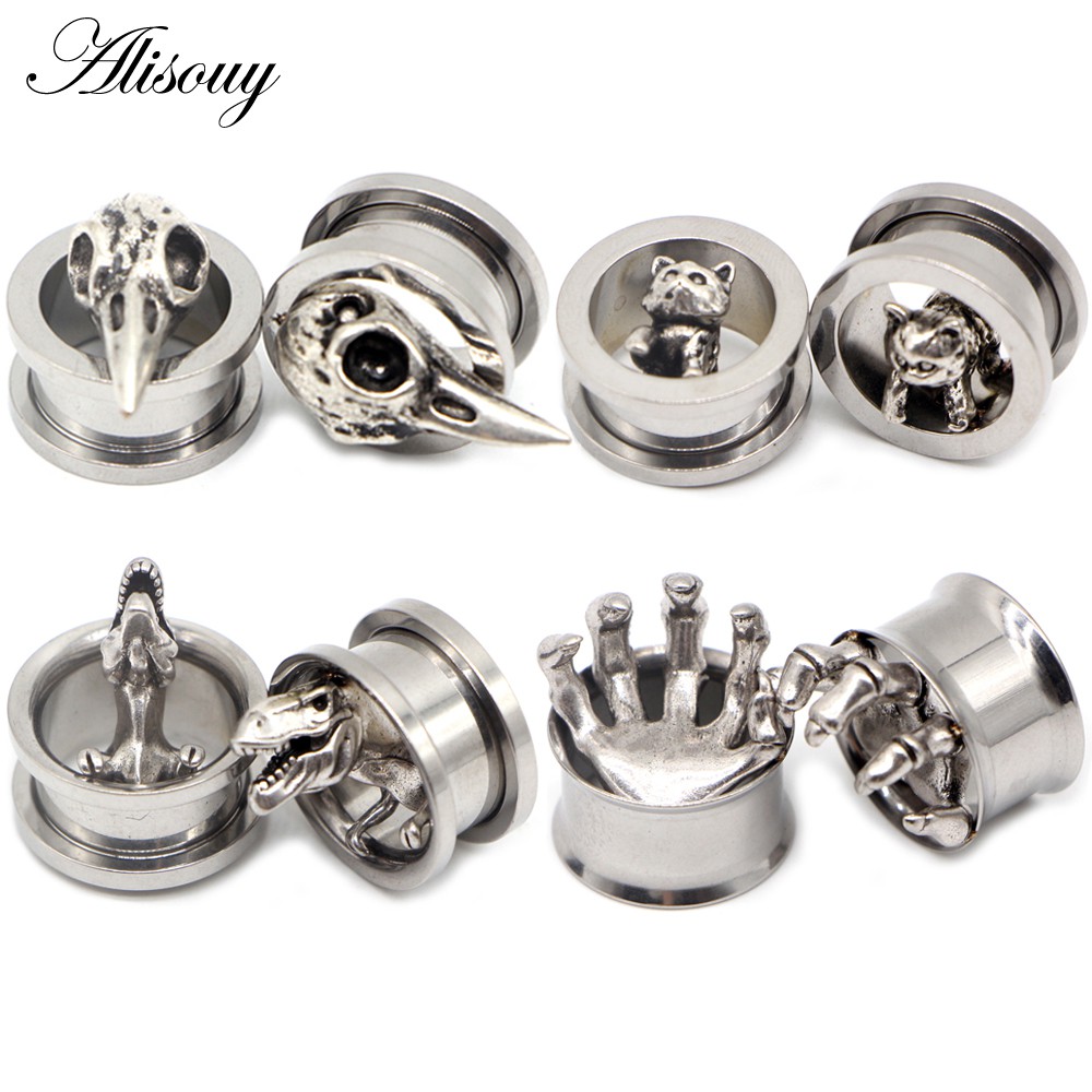 Alisouy 2 Chiếc Xuyên Tai Đồng Hồ Đo Mở Rộng Thép Không Gỉ Khủng Long Bông Tai Cắm Đường Hầm Vít Thời Trang Xuyên Cơ Thể Trang Sức