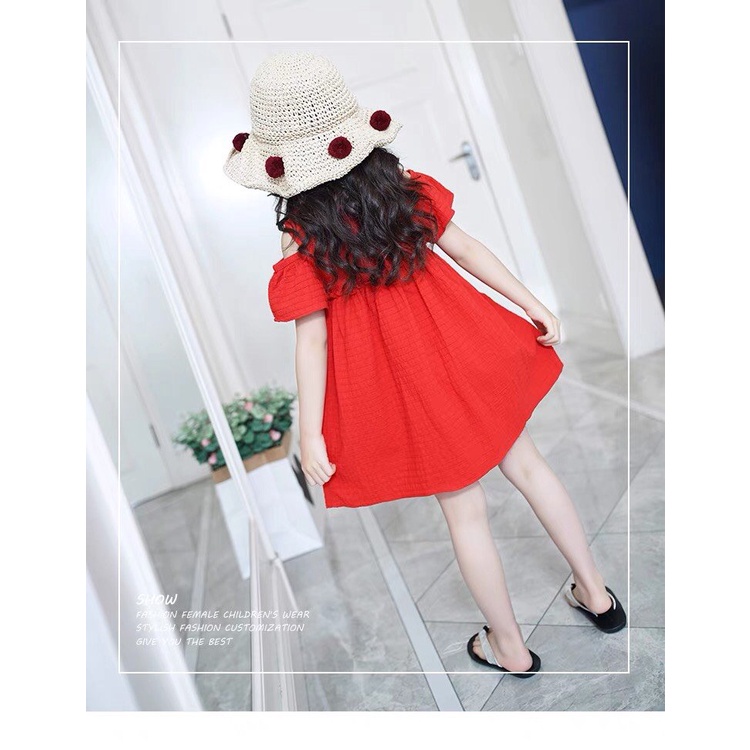 Váy bé gái, váy đỏ diện Tết, váy hở vai cho bé gái hàng Quảng châu cao cấp 15-25kg