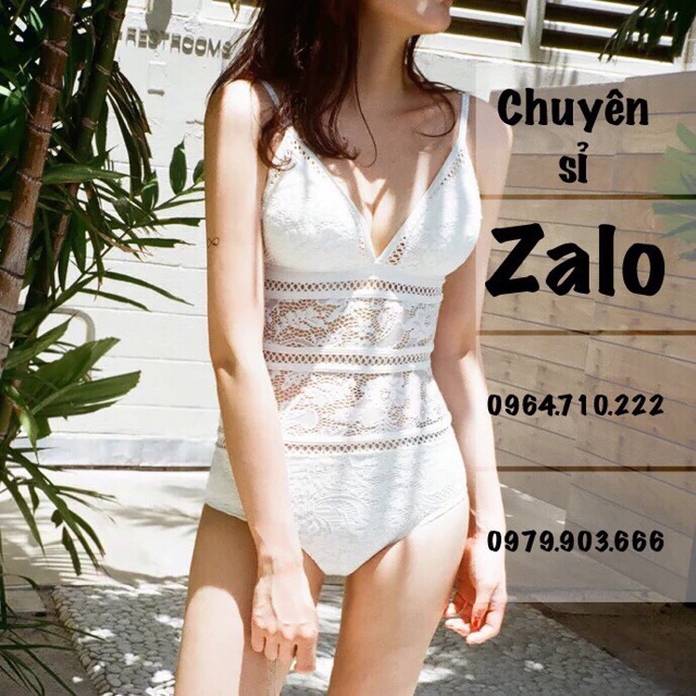 Set bikini liền ren trắng cực đẹp hàng QC