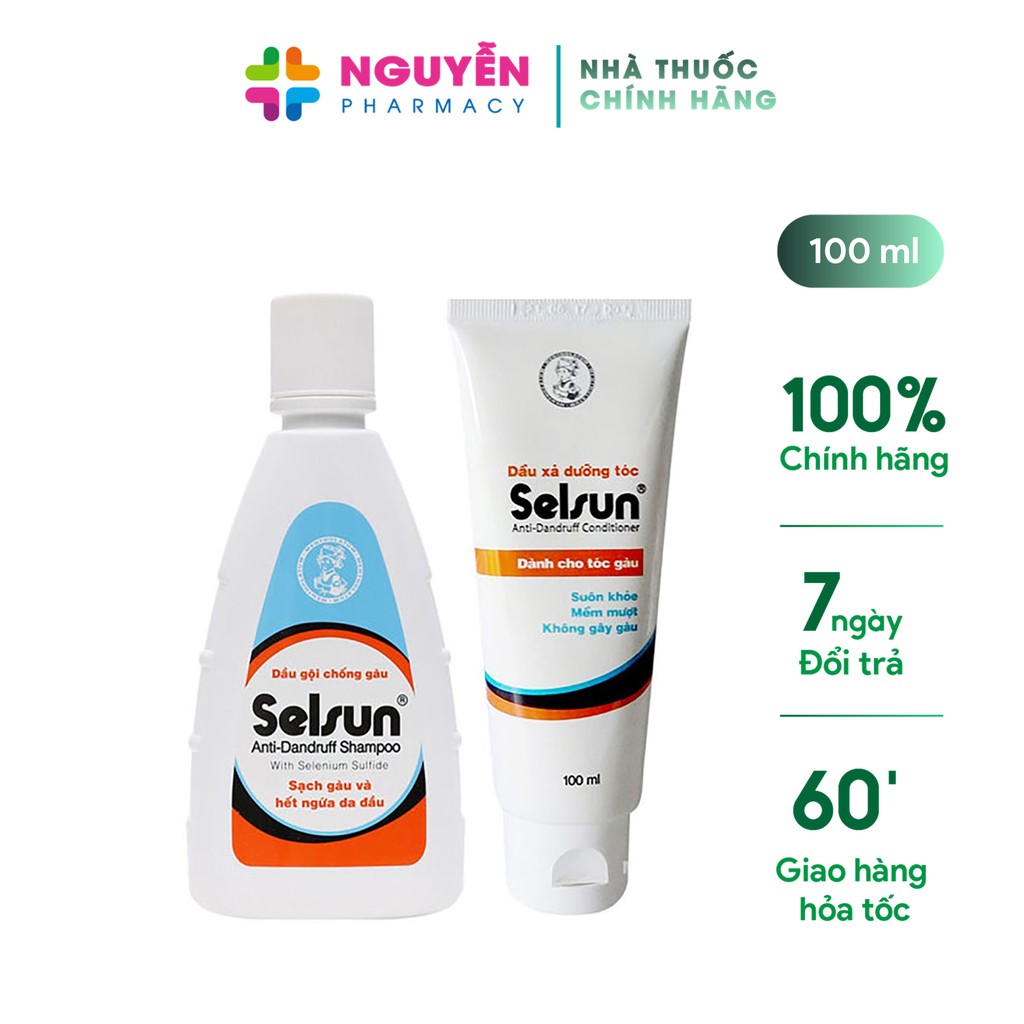 Bộ sản phẩm chống gàu Selsun (Dầu gội chống gàu Selsun 100ml+Dầu xã dưỡng tóc Selsun 100ml)