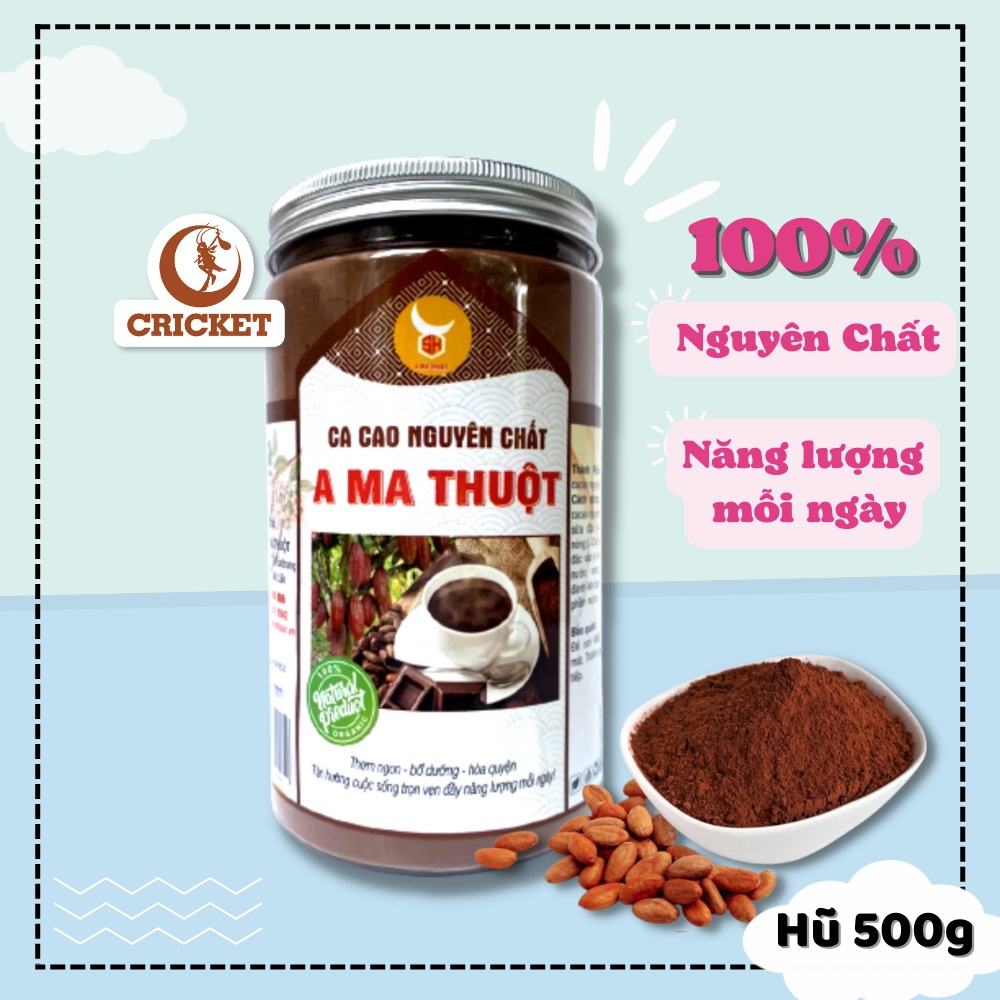 Bột Cacao nguyên chất Hộp 500 gram, bột mịn thơm ngon bổ dưỡng - A Ma Thuộc