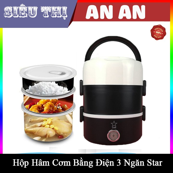 Hộp Cơm Hâm Nóng 3 Tầng Cắm Điện Inox STAR và MAGIC KOREA A-06 Cặp Lồng Cơm 3 Tầng Ủ Cơm Tự Động AN_ANMART