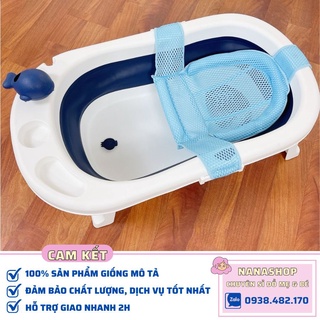 Chậu tắm gấp gọn cho bé kèm phao tắm lưới 9BABY màu xanh than