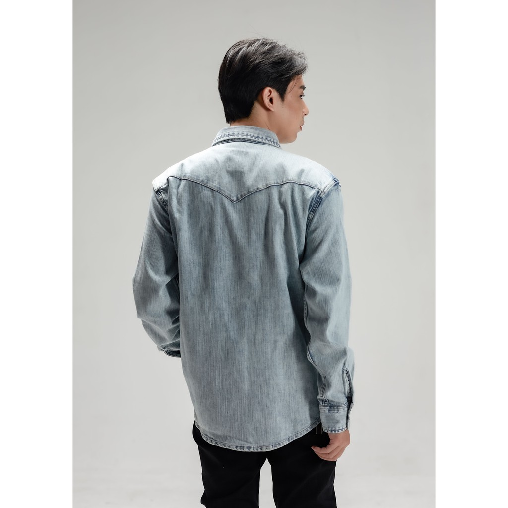 SNAZZY - Áo Sơ Mi Bò Nam dài tay cổ bẻ màu xanh nhạt | BigBuy360 - bigbuy360.vn