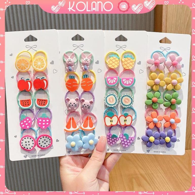 Dây buộc tóc KOLANO dây chun buộc tóc set 10 buộc nỉ hoa quả Hàn Quốc cho bé gái, bạn nữ FAH-001414