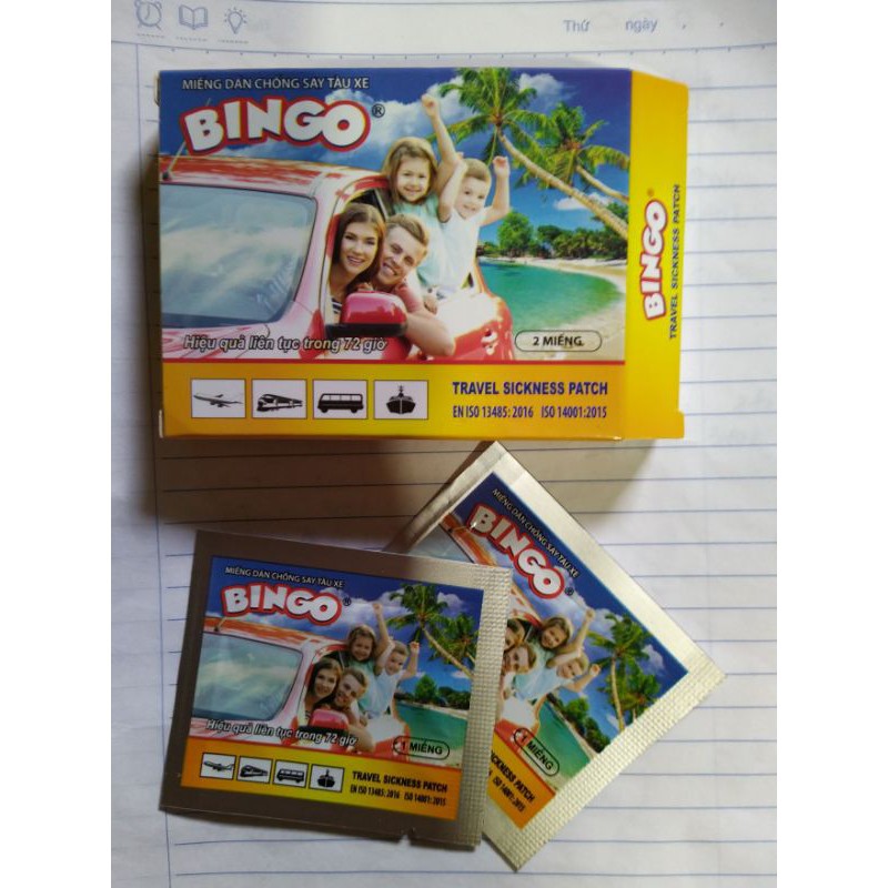 Miếng dán Bingo chống say tàu xe cho trẻ em và người lớn - Hộp 2 miếng