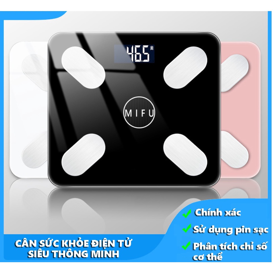 Cân điện tử sức khỏe, Cân đo sức khỏe đa năng thông minh đo chỉ số cơ thể, hiện thông số qua app, cân đo chính xác