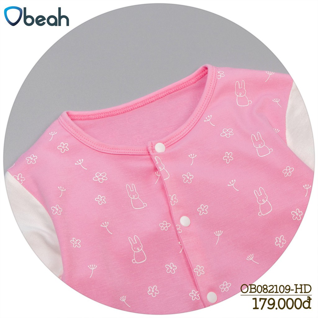 Body liền tất cho bé OBEAH màu hồng phấn in hình size 59 đến 80 cho bé yêu từ 0 đến 18 tháng OB082109