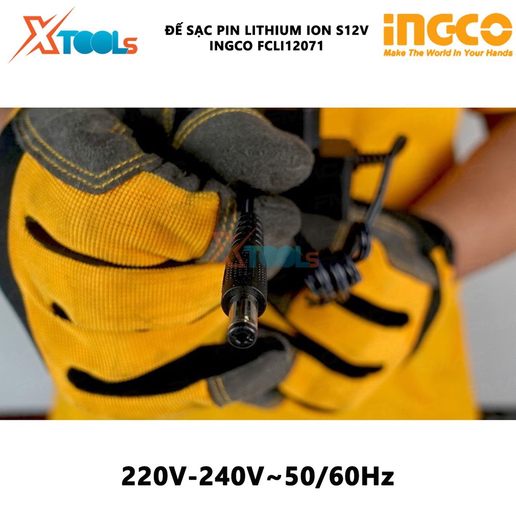 Đế sạc S12 INGCO FCLI12071 | Sạc Pin Lithium-Ion Điện thế sạc: 220V-240V~50/60Hz  Thời gian sạc:2h, phù hợp với nguồn đi