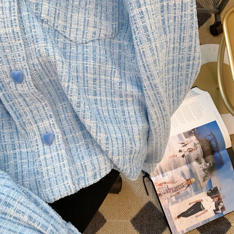 Áo Sơ Mi Ngắn Cổ Bẻ Cài Nút Hình Trái Tim Phong Cách Mới Thời Trang Xuân Thu Cho Nữ