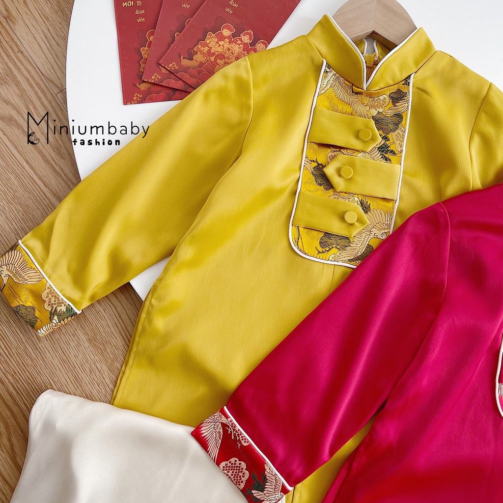 Set áo dài tết đoàn viên cho bé Minium, Bộ áo dài trẻ em mới nhất 2022,miniumbabyfashion AD1134